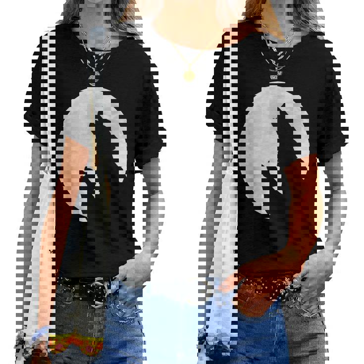 Mother Wolf & Pup Howling Silhouette Full Moon Tshirt