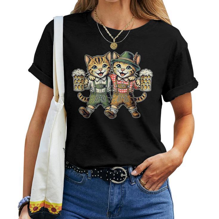 Oktoberfest Women's Cats Beer Dirndl Lederhosen T-shirt Frauen