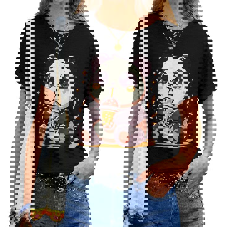 Panda Kawaii Bebiendo Té De Burbujas De Boba Anime Lindo Camiseta de mujer