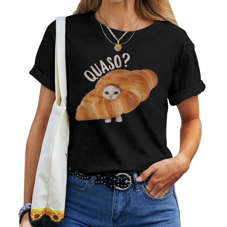 Quaso Meme For Womenintage Croissant Cat T-shirt Frauen