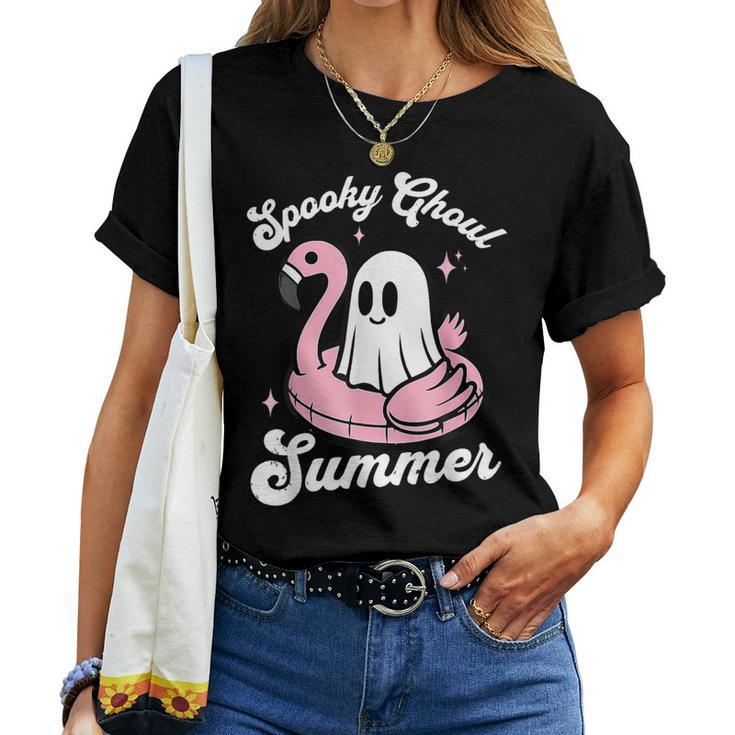 Spooky Ghoul Summer Cute Ghost Flamingo Summer Vibes Beach Women T-shirt
