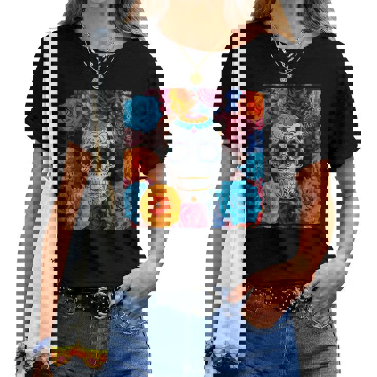 Tête De Mort Mexicaine Dia De Muertos Jour Des Morts Floral T-shirt femme