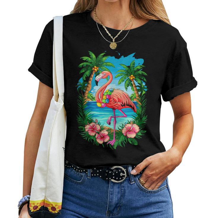 Tropical Flamingo Summer Vibes Beach For A Vacationer Women T-shirt