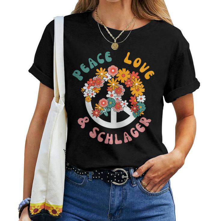 Women's Peace Love And Schlager Outfit Women's Hit Party Women's T-shirt Frauen