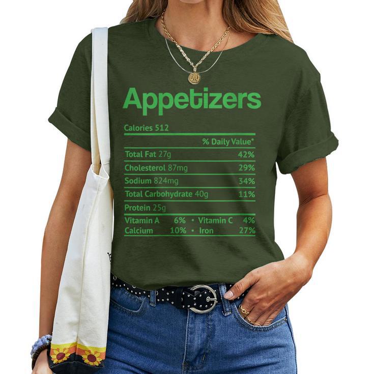 Appetizers Nutrition Facts Thanksgiving Christmas Food Women T-shirt
