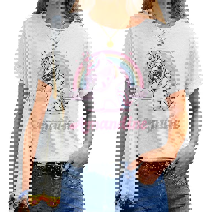Amandine Cadeau Prénom Personnalisé Fille Licorne T-shirt femme