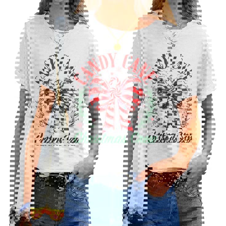 Candy Cane Crew Christmas Coquette Bow Sweet Candy Xmas Girl Women T-shirt