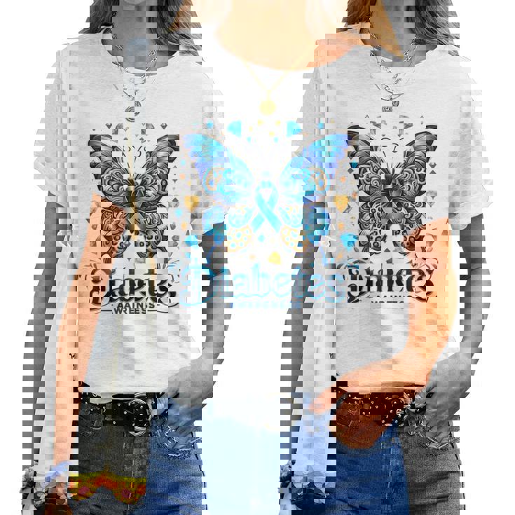 Diabetes Awareness Butterfly Diabetes Blue Ribbon T1d Women Women T-shirt