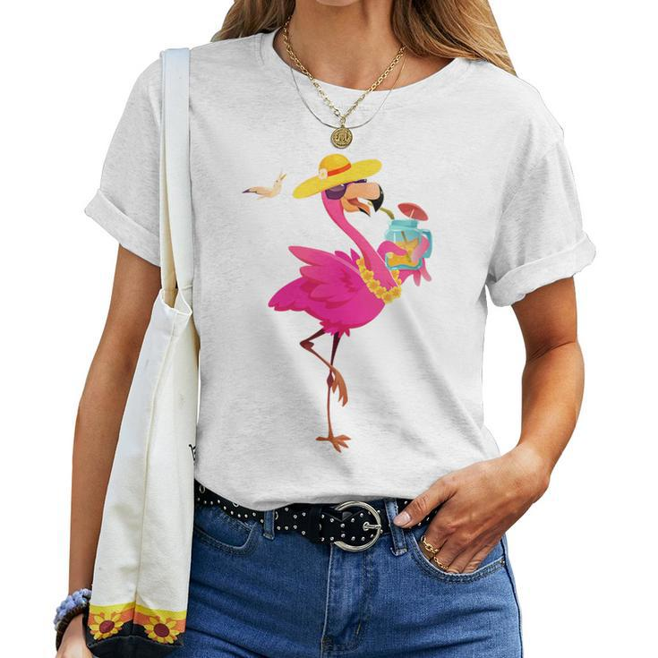 Flamingo Beach Summer Vibes Palm Trees Tropical Summer Women T-shirt