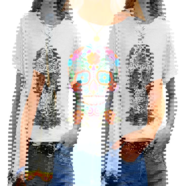 Floral Sugar Skull Day Of Dead Dia De Los Muertos Men Women T-shirt