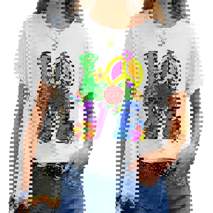 Hippie Retrò Anni '60 '70 Flower Power Groovy Love Peace Hippie Maglietta da donna