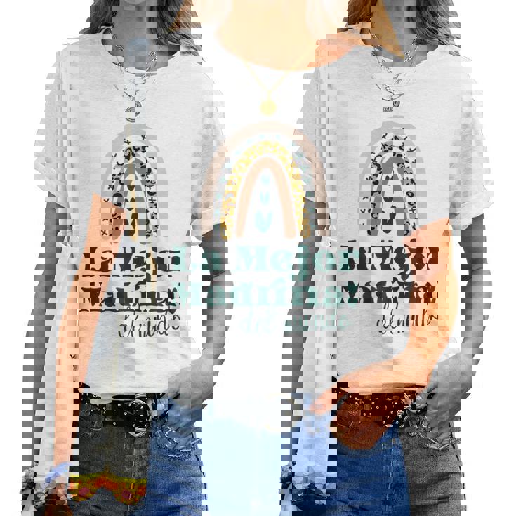 La Mejor Madrina Del Mundo Lindo Boho Rainbow Madrina Camiseta de mujer