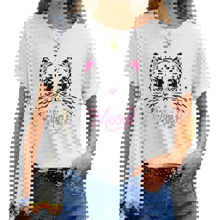 Meow Cute Cat Face Quote Pour Les Fans De Chat T-shirt femme