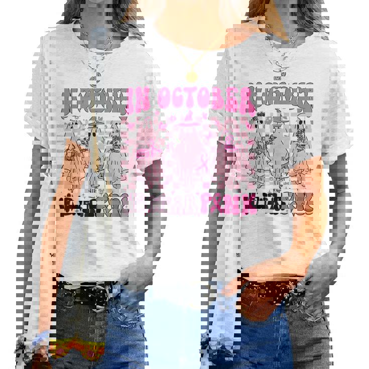 In October We Wear Pink Ghosts For Breast Cancer Girls Women T-shirt
