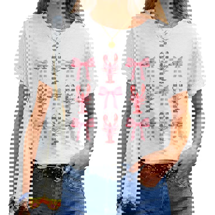 Pink Bow Cute Coquette Crawfish Clean Girl Aesthetic Women T-shirt