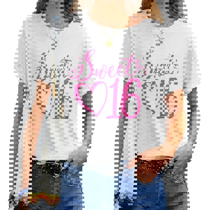 Sweet 16 For Girls Sixn 16 Years Old Pink 16Th Birthday Women T-shirt