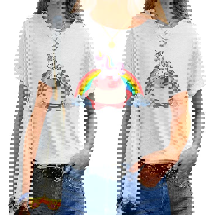 Unicorno Equitazione Budino Ragazzi Ragazze Donne Bambini Adolescenti Arcobaleno Maglietta da donna