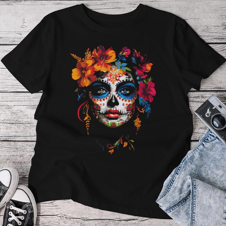 Colourful La Catrina Sugar Skull Woman Dia De Los Muertos T-shirt Frauen Lustige Geschenke