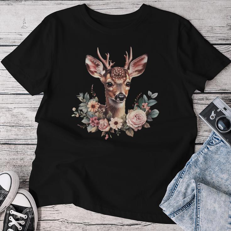 Deer Fawn Flowers Costume Dirndl Oktoberfest T-shirt Frauen Lustige Geschenke