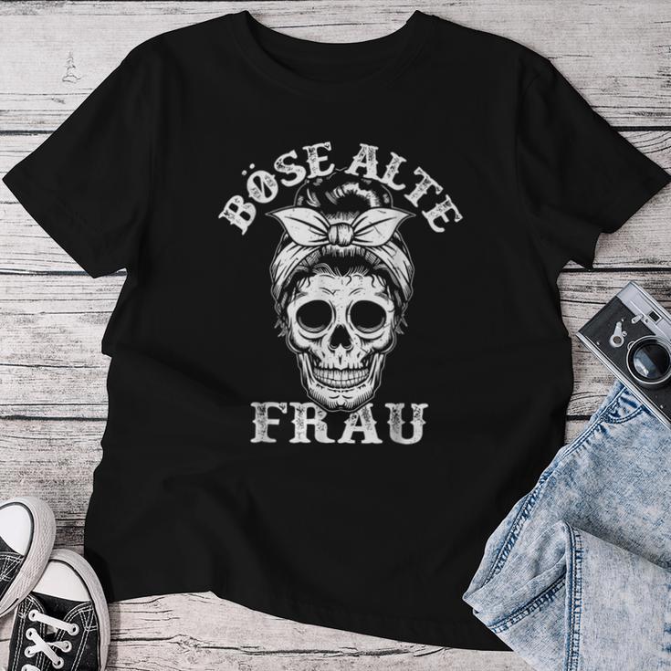 Evil Old Woman Messy Bun Skull T-shirt Frauen Lustige Geschenke