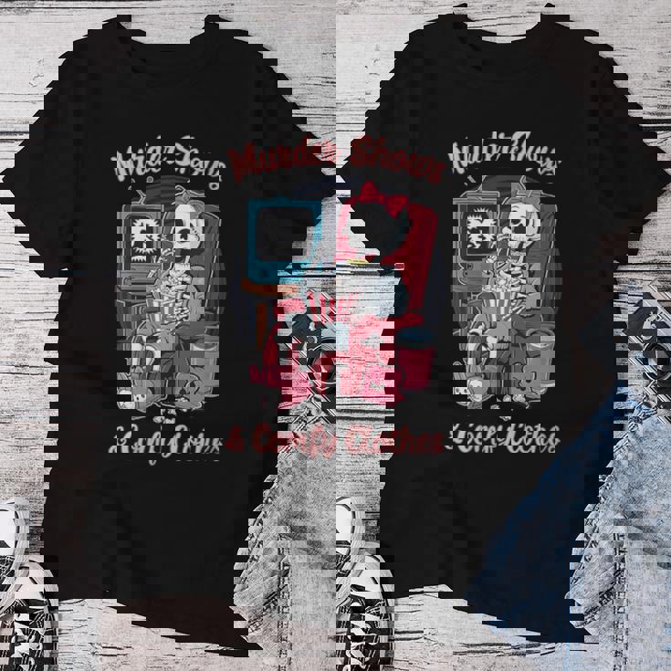 Donna Murder Shows And Comfy Clothes Skeleton Mom Mother's Day Con Collo A Maglietta da donna Regalos divertidos