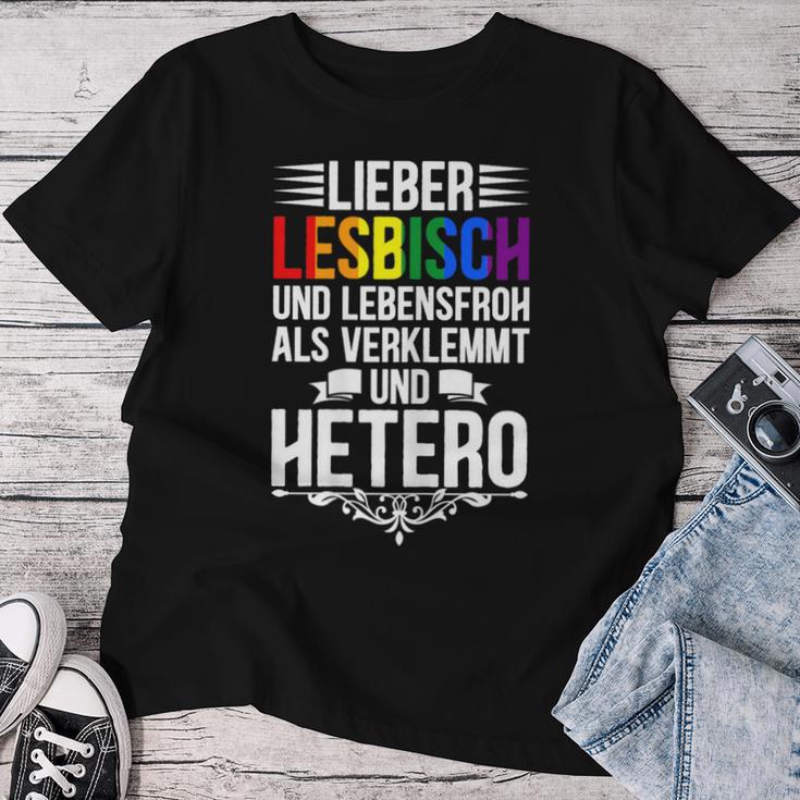 Lieber Lesbian Und Lebensfroh Lesbian Lgbtq Pride Women's T-shirt Frauen Lustige Geschenke