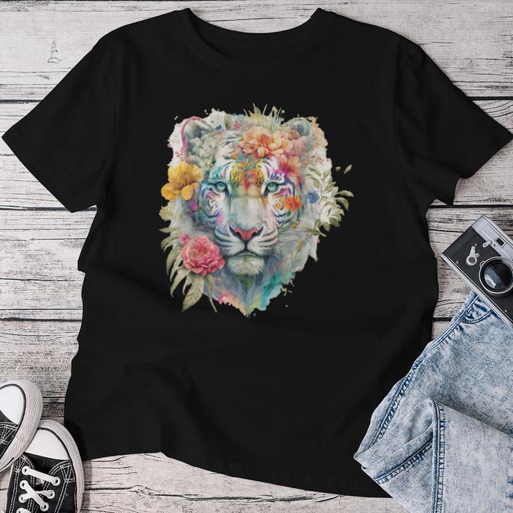 Watercolour Floral Bengal Tiger T-shirt Frauen Lustige Geschenke