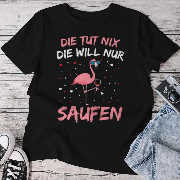 Women's Die Tut Nix Die Will Nur Saufen Flamingo Wine Alcohol Party T-shirt Frauen Lustige Geschenke