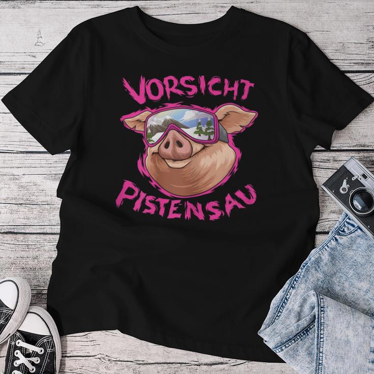 Women's Ski Rabbit Outfit Caution Pistensau Après Ski Party T-shirt Frauen Lustige Geschenke