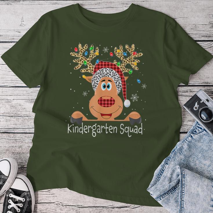 Kindergarten Squad Plaid Reindeer Santa Teacher Christmas Women T-shirt Funny Gifts