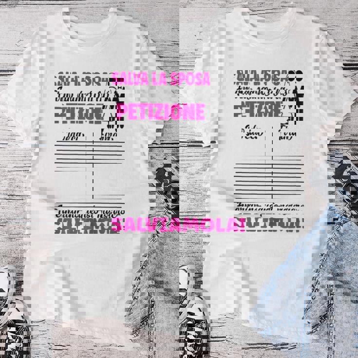Donna Futura Sposa Sposo Firma Petizione Divertenti Regalo Bride Maglietta da donna Regalos divertidos