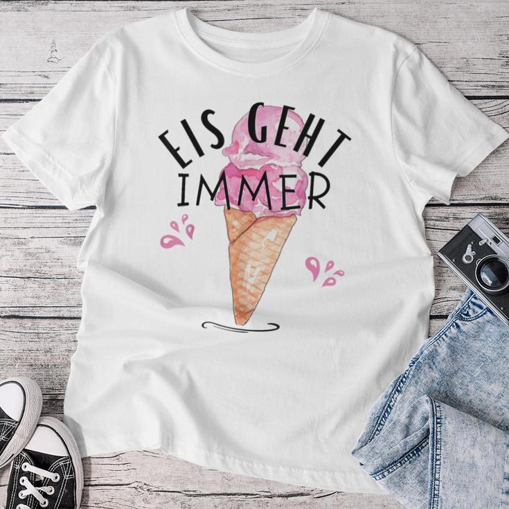 Eis Geht Immer Erdbeereis Eisparele Eiscafe Eiskiosk T-shirt Frauen Lustige Geschenke