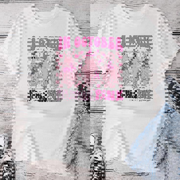 In October We Wear Pink Ghosts For Breast Cancer Girls Women T-shirt Unique Gifts