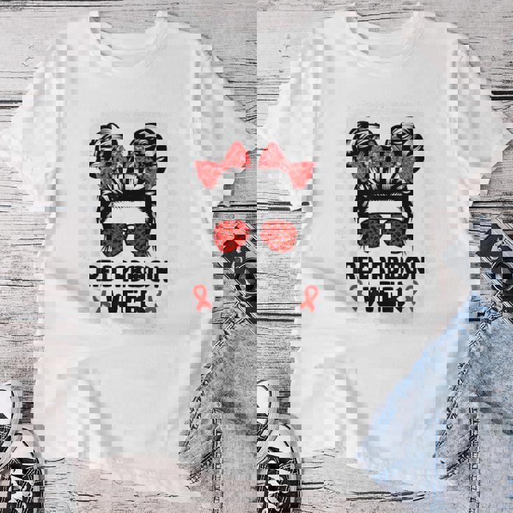 Red Ribbon Week Messy Bun Red Ribbon Week Awareness Women T-shirt Unique Gifts Red Ribbon Week Messy Bun Red Ribbon Week Awareness Women T-shirt Unique Gifts