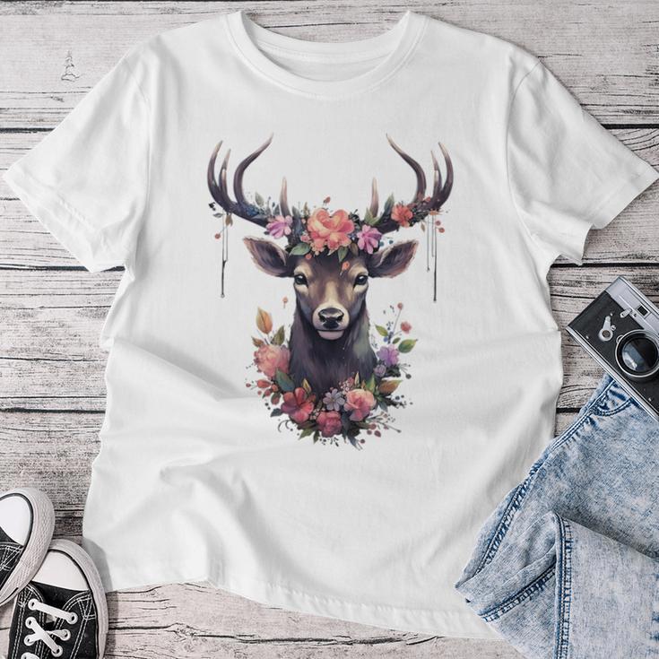 Stag With Roses Flowers Oktoberfest Costume Dirndl T-shirt Frauen Lustige Geschenke