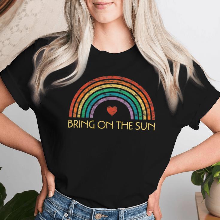 Bring On The Sun Cheerful Summer Sunshine Retro Rainbow Women T-shirt -  Monsterry