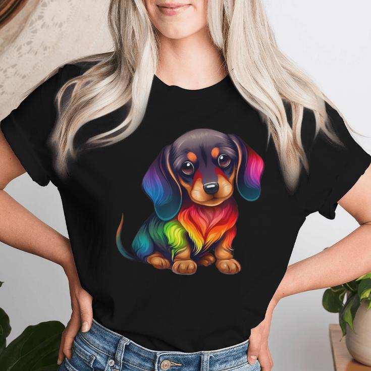 Cute Dachshund Wiener Wurst Dog Mama Papa Colourful Dachshund T-shirt Frauen Geschenke für Sie