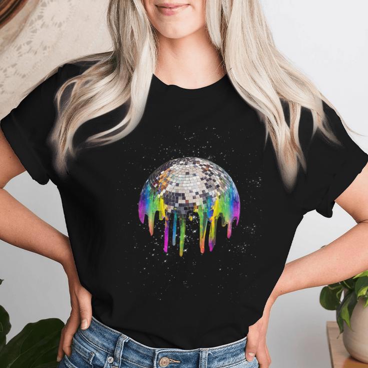 Discoball Rainbow Drip Melt Im Space T-shirt Frauen Geschenke für Sie