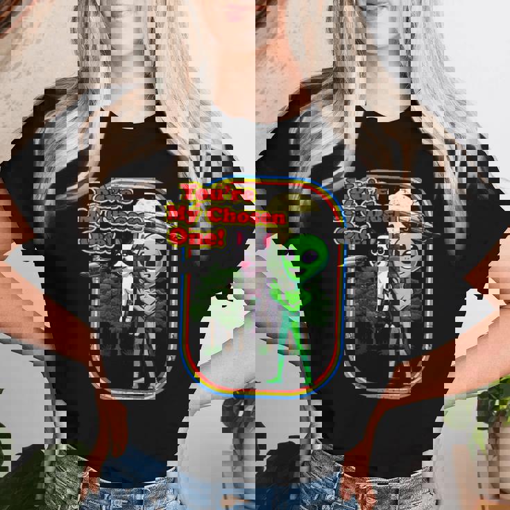 Donna Divertente Boston Terrier Alien You're Chosen One Ufo Uomini Donne Con Collo A Maglietta da donna Regalos para ella