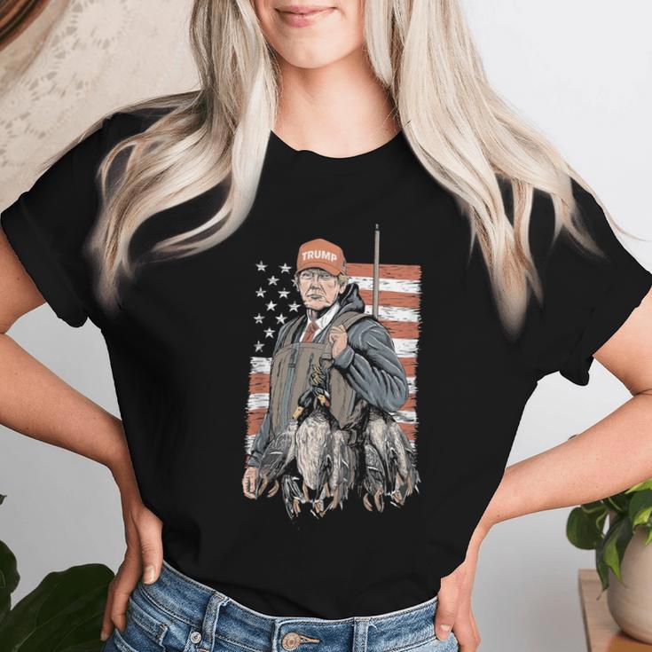 Duck Hunting Trump Camo Hello Hunting Season Us Flag Women T-shirt Gifts for Her