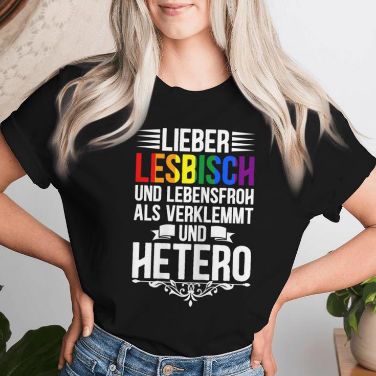 Lieber Lesbian Und Lebensfroh Lesbian Lgbtq Pride Women's T-shirt Frauen Geschenke für Sie