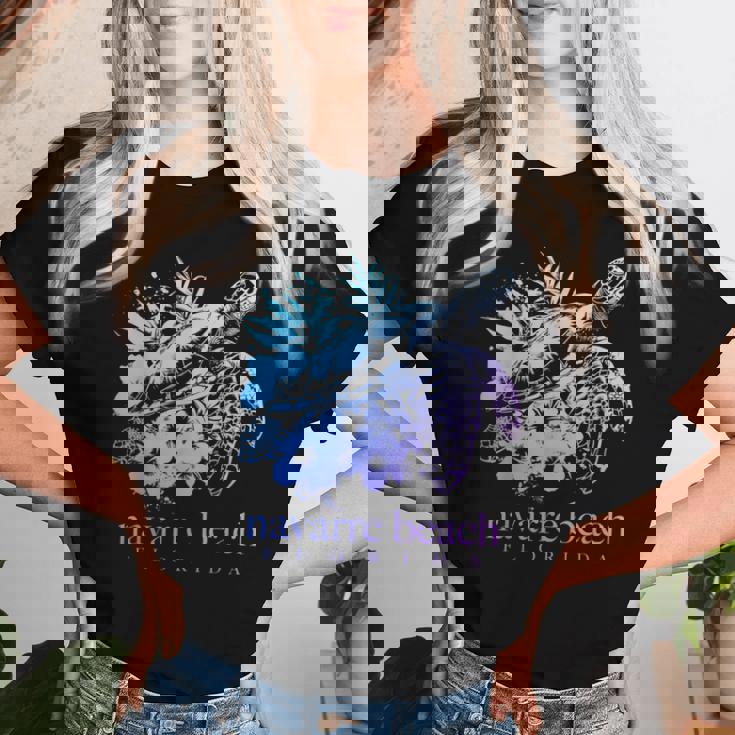 Navarre Beach Florida Sea Turtle Flowers Surfer Souvenir Women T-shirt Gifts for Her