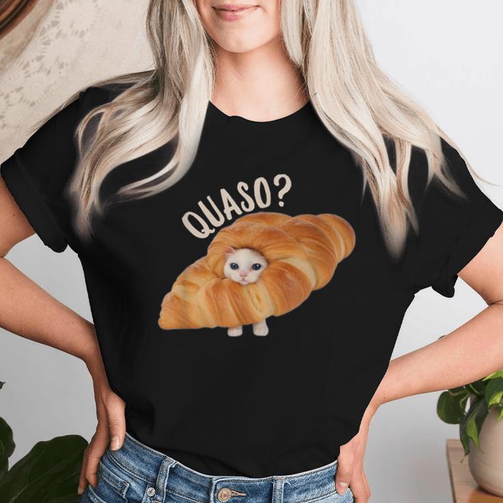 Quaso Meme For Womenintage Croissant Cat T-shirt Frauen Geschenke für Sie