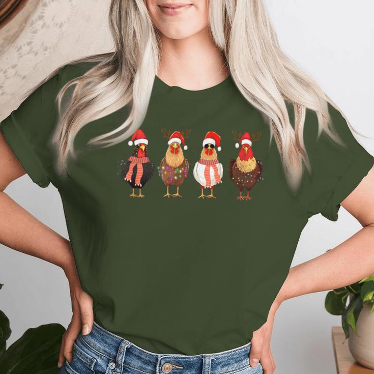 Chicken Christmas Chickens Santa Claus Xmas Women T-shirt Frauen Geschenke für Sie