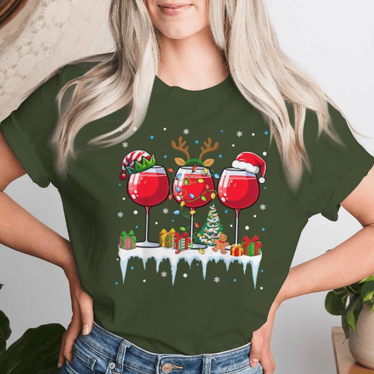 Christmas Reindeer Red Wine Women's T-shirt Frauen Geschenke für Sie