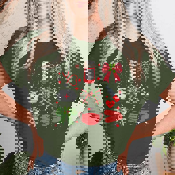 Christmas Xmas Coquette Bow Rn Cna Icu Scurb Nurse Doctor Women T-shirt Gifts for Her