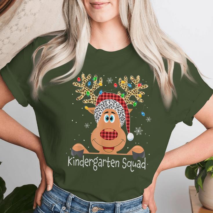 Kindergarten Squad Plaid Reindeer Santa Teacher Christmas Women T-shirt Gifts for Her