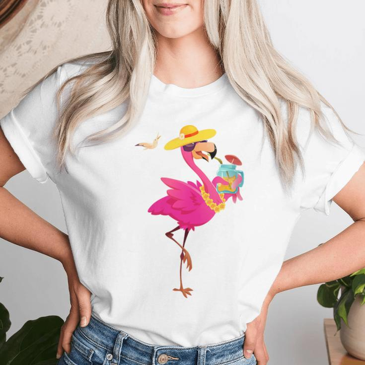 Flamingo Beach Summer Vibes Palm Trees Tropical Summer Women T-shirt Gifts for Her