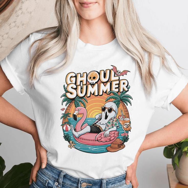Fun Spooky Ghoul Summer Beach Vacation Flamingo Summer Vibes Women T-shirt Gifts for Her