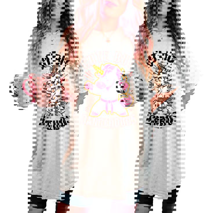 Bambino Carino Ma Pericoloso Unicorno Kawaii Karate Taekwondo Ragazza T-shirt comoda oversize da donna